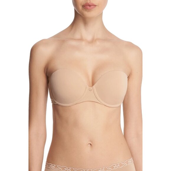 Natori Pure Luxe Strapless Bra Womens 34D Beige Convertible Underwire Contour - Picture 1 of 12